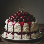 Keto Cherries in the Snow dessert ready to serve, featuring fluffy cream cheese layer and glossy cherry topping.