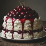 A creamy layered Cherries in the Snow dessert topped with glossy cherry filling and served chilled.