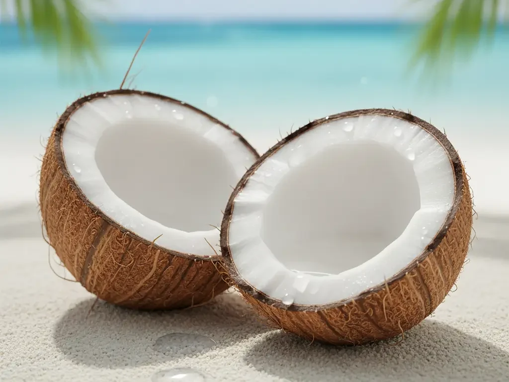 Coconut, a versatile and healthy keto-friendly fruit high in fats and fiber.