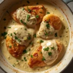 Keto Creamy Garlic Chicken Special in a creamy garlic sauce served in a skillet