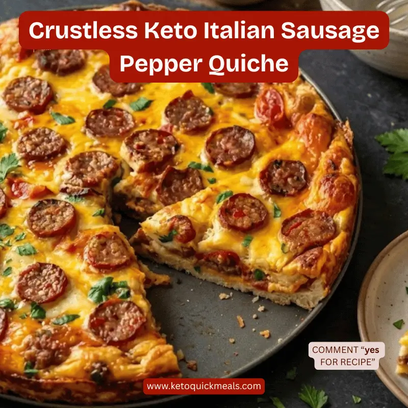 Crustless Keto Savory Cheesy Italian Sausage Pepper Quiche