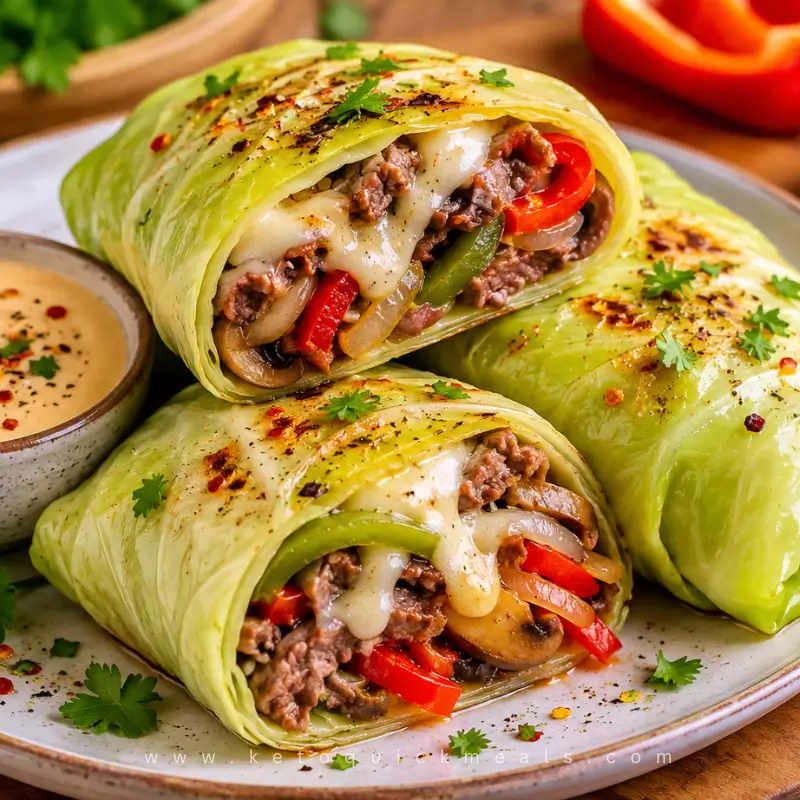 cheesesteak-cabbage-wraps 