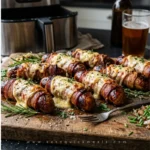 Air-Fryer-Bacon-Wrapped-Sausages-with-Raclette-Cheese.