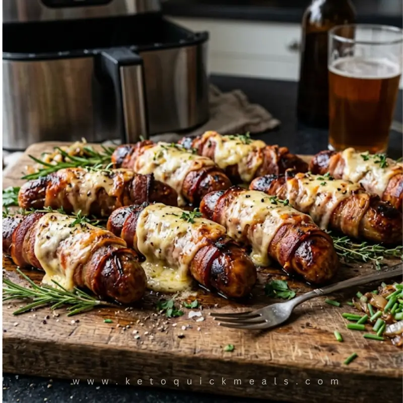 Air-Fryer-Bacon-Wrapped-Sausages-with-Raclette-Cheese.