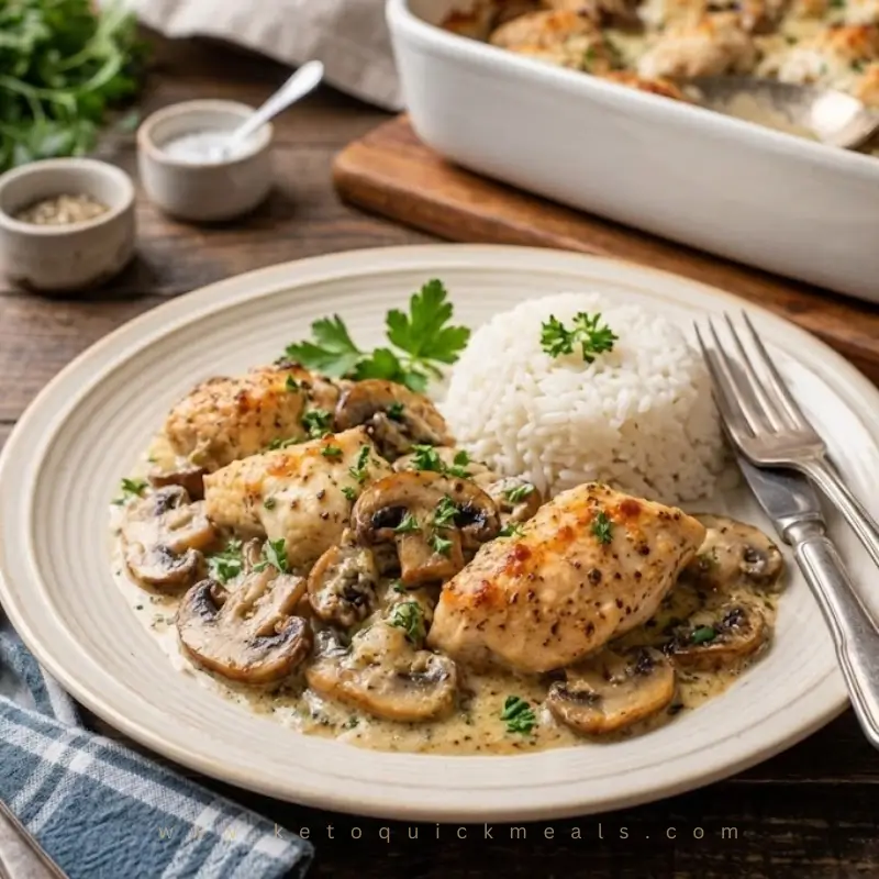 low carb creamy-Garlic-Chicken-Mushroom-Bake